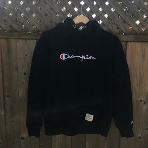 ♡ black champion hoodie ♡